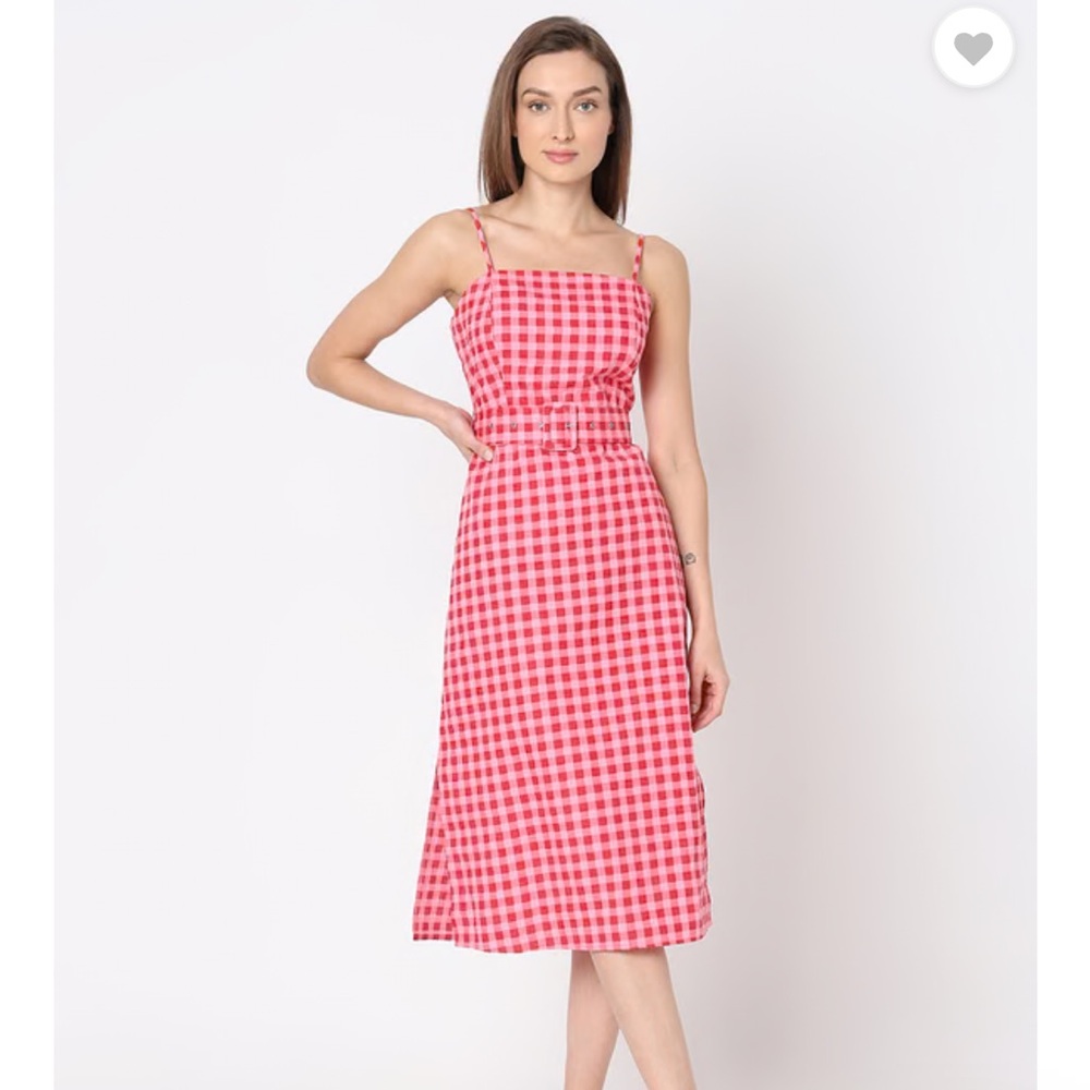 Pink Gingham Midi Dress